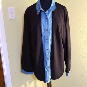 Black blouse, denim trim plus blouse, size 3X